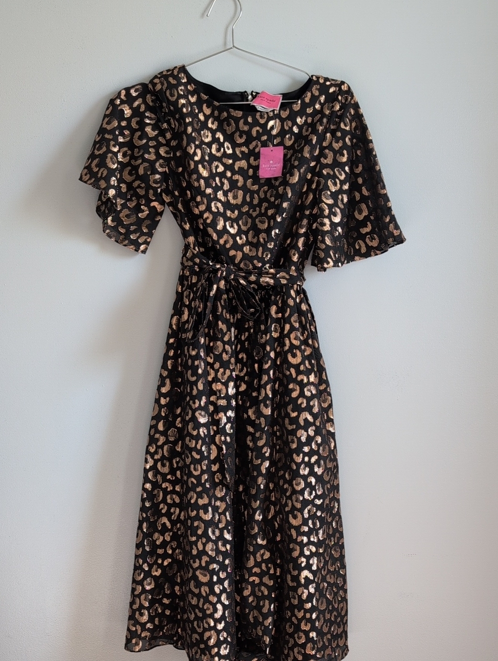 Kate Spade Black Dress with Metallic Gold Print NWT